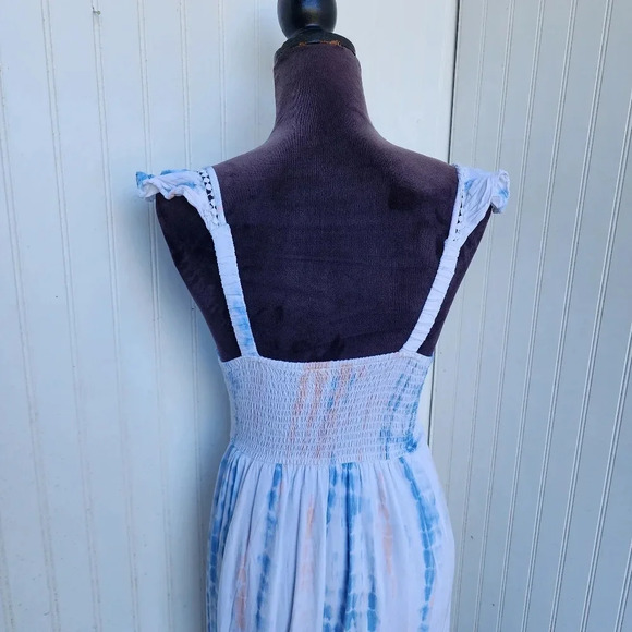 Japna Tie Dye Multicolor Pink Blue Maxi Dress Smocked Back Rayon Sleveless XS - Picture 7 of 12